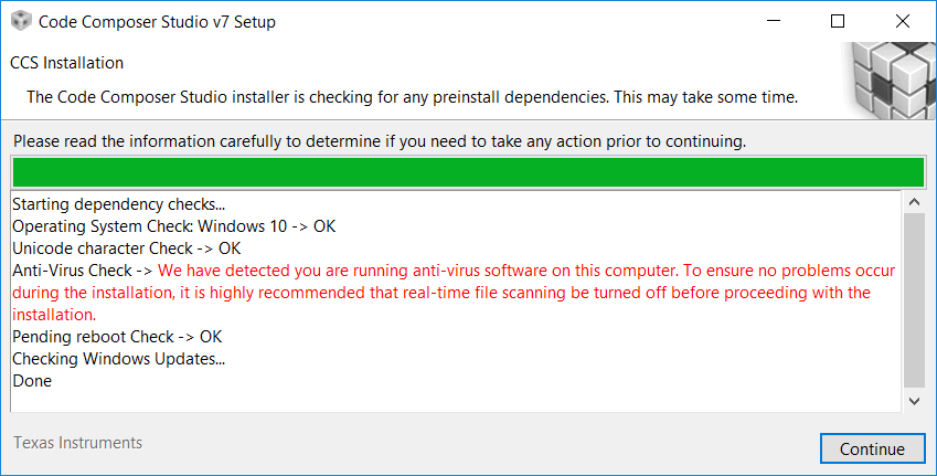 CCS Install Anti-virus Warning